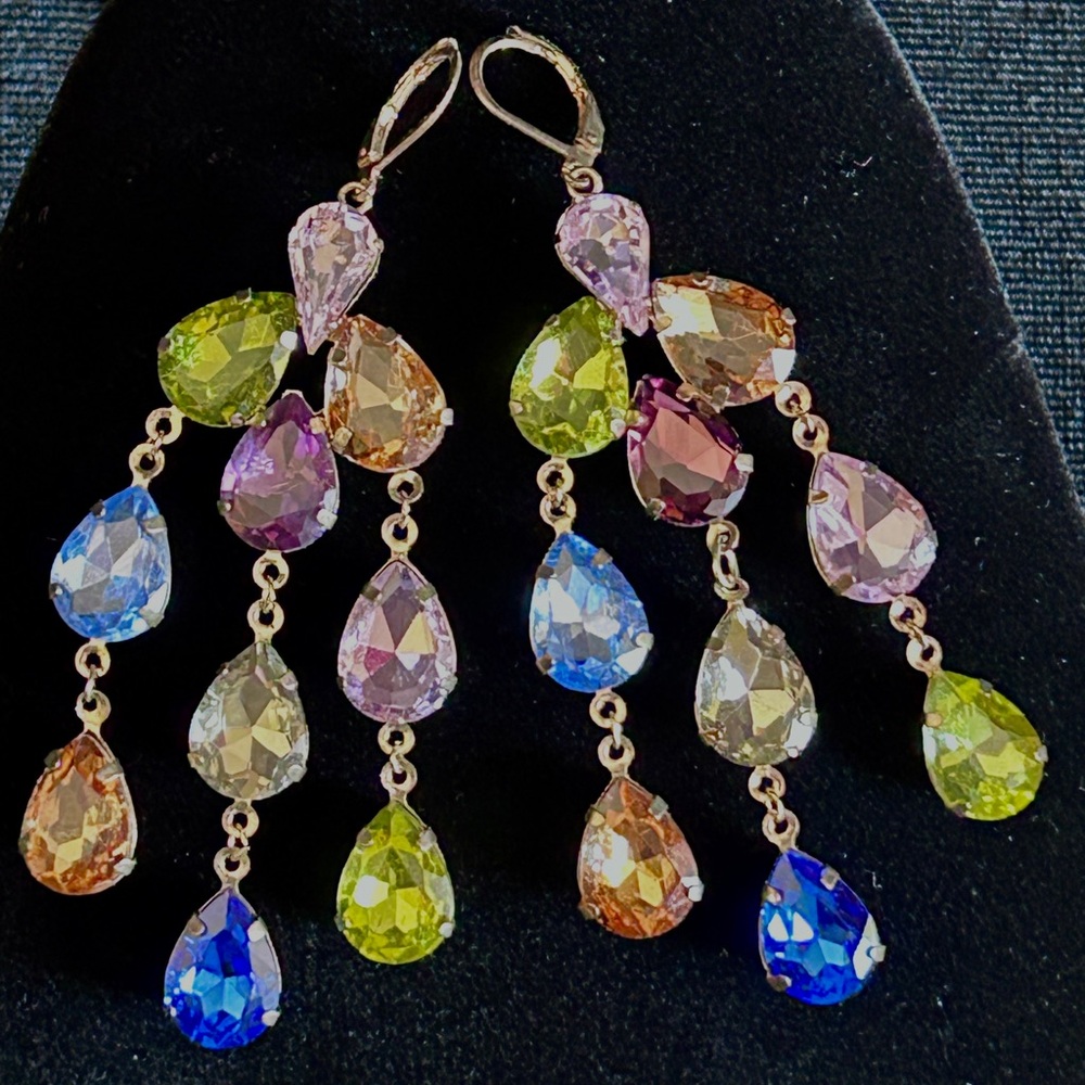 Funky Faux Gem Chandelier Earrings for Pierced Ears